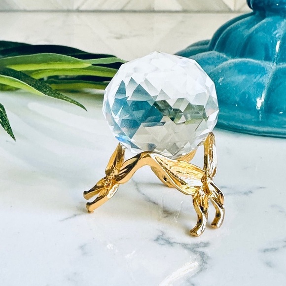 Faux Crystal Sphere Faceted Ball Gold Butterfly Stand Boho Magical Home Decor - Picture 7 of 11